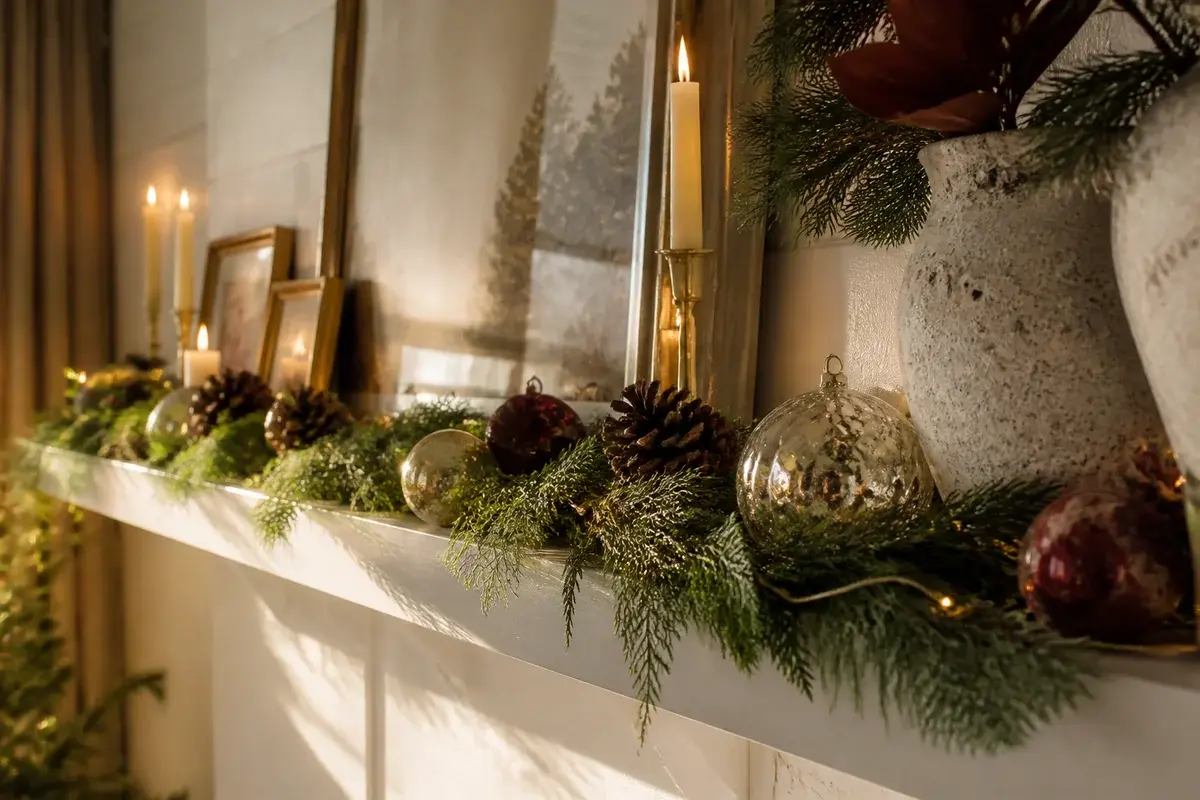 A styled room with deep cranberry accents
