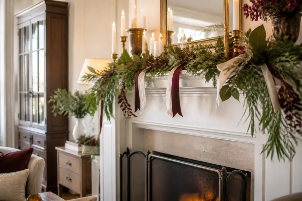 A styled room with deep cranberry accents