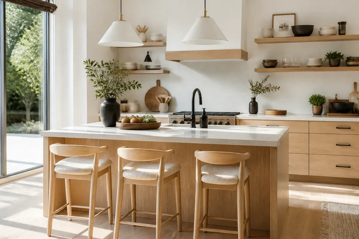 A styled kitchen with near-black charcoal accents